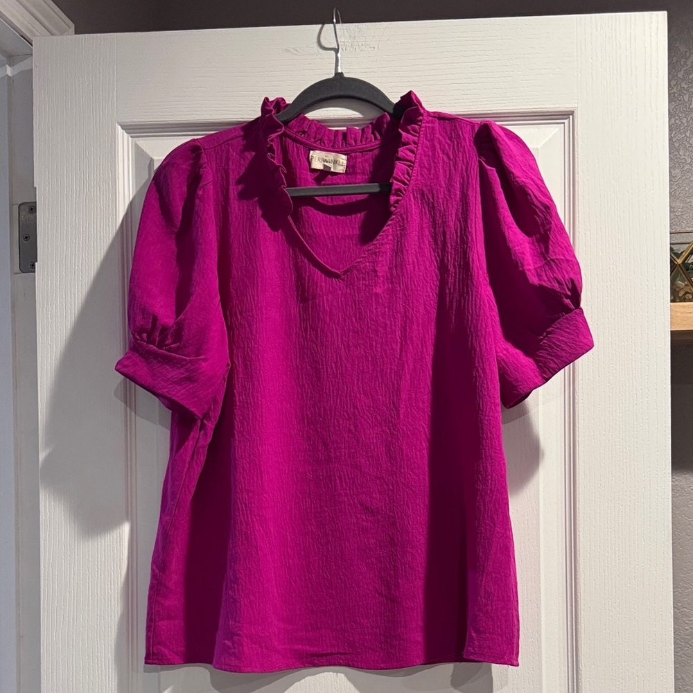 Periwinkle by Barlow Fuchsia Ruffle Blouse